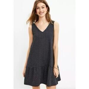 LOFT Navy Polka Dot V-Neck Light Sweater Dress